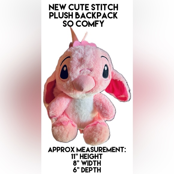 New Cute Stitch’s Angel Plush Backpack Large 11” Length Top Zipper Looks Comfy - Picture 3 of 8